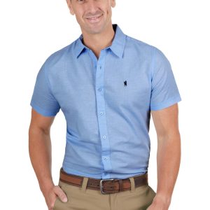 TCBAC LINEN SHORT SLEEVE SHIRT LIGHT BLUE