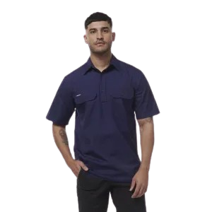KING GEE WORK COOL CLOSED FRONT SHORT SLEEVE NAVY